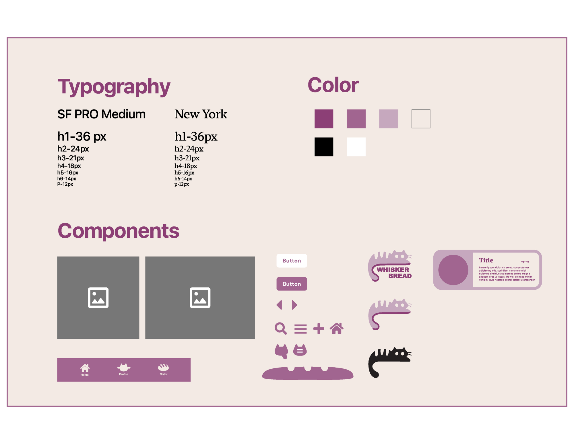 Whisker and Bread low fidelity wireframes